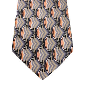 Arrow Tie Mens 59 in Silk Abstract Side Wave Gray Peach Blue Wide